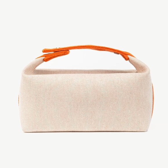 Hermes Bride-a-Brac Small Model Natural Canvas & Orange Chevron Strap Case - Picture 4 of 14